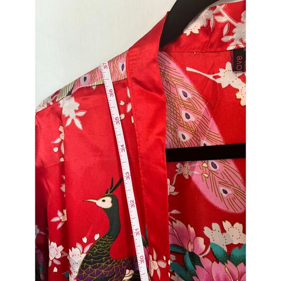 Avidlove dressing robe women’s size medium Red Colorful Peacock Floral Design - Picture 9 of 10